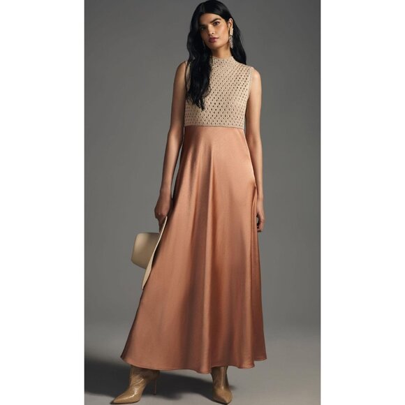 Anthropologie Dresses & Skirts - Anthropologie Mare Mare Mock-Neck Sleeveless Dress in Neutral Satin Knit Upper